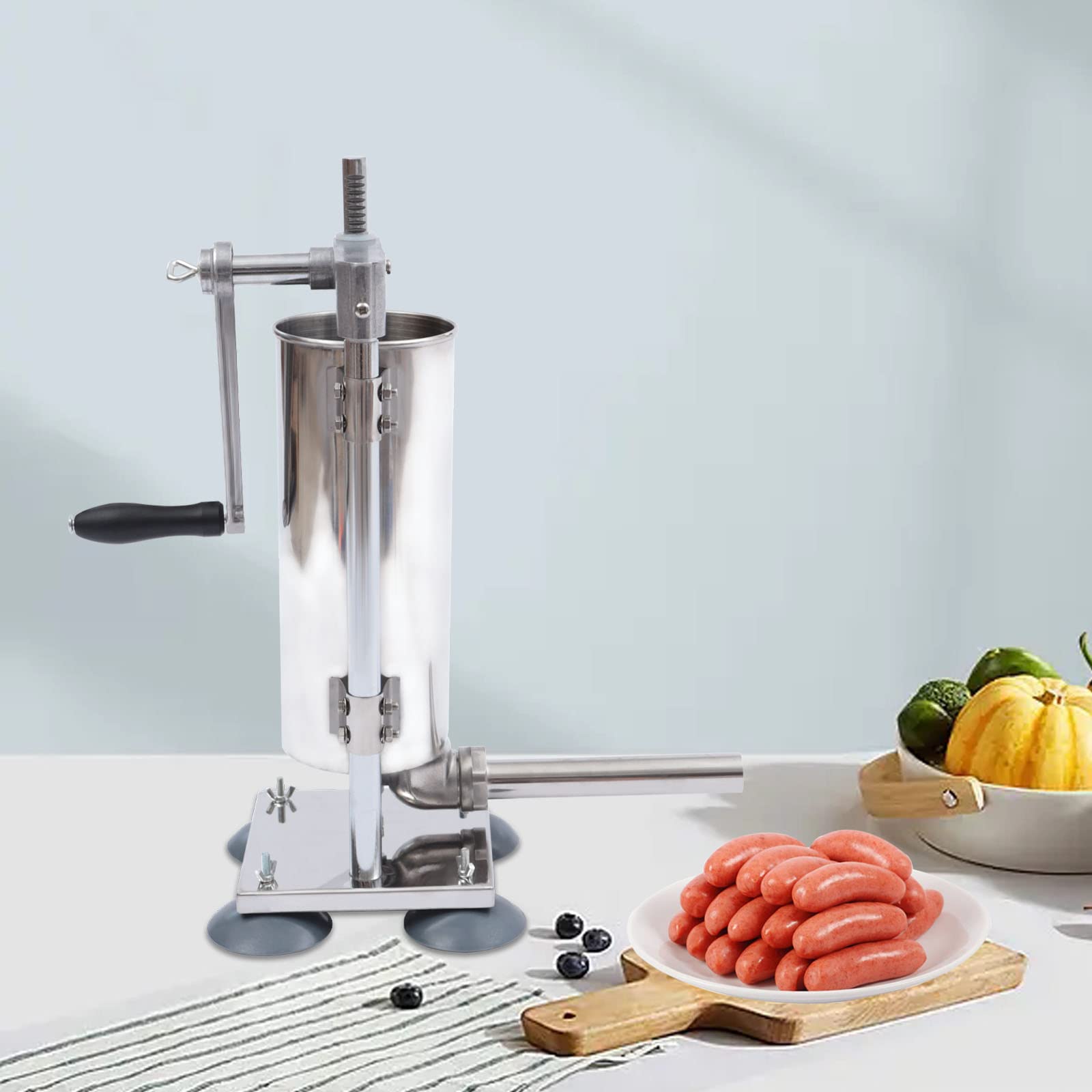 3 L Manual Sausage Stuffer, Stainless Steel Vertical Sausage Stuffer, Sausage Filling Machine with 4 Tubes and 7 PE Tubes, Sausage Maker Meat Stuffer Filler for Home, Restaurants, Snack Bars