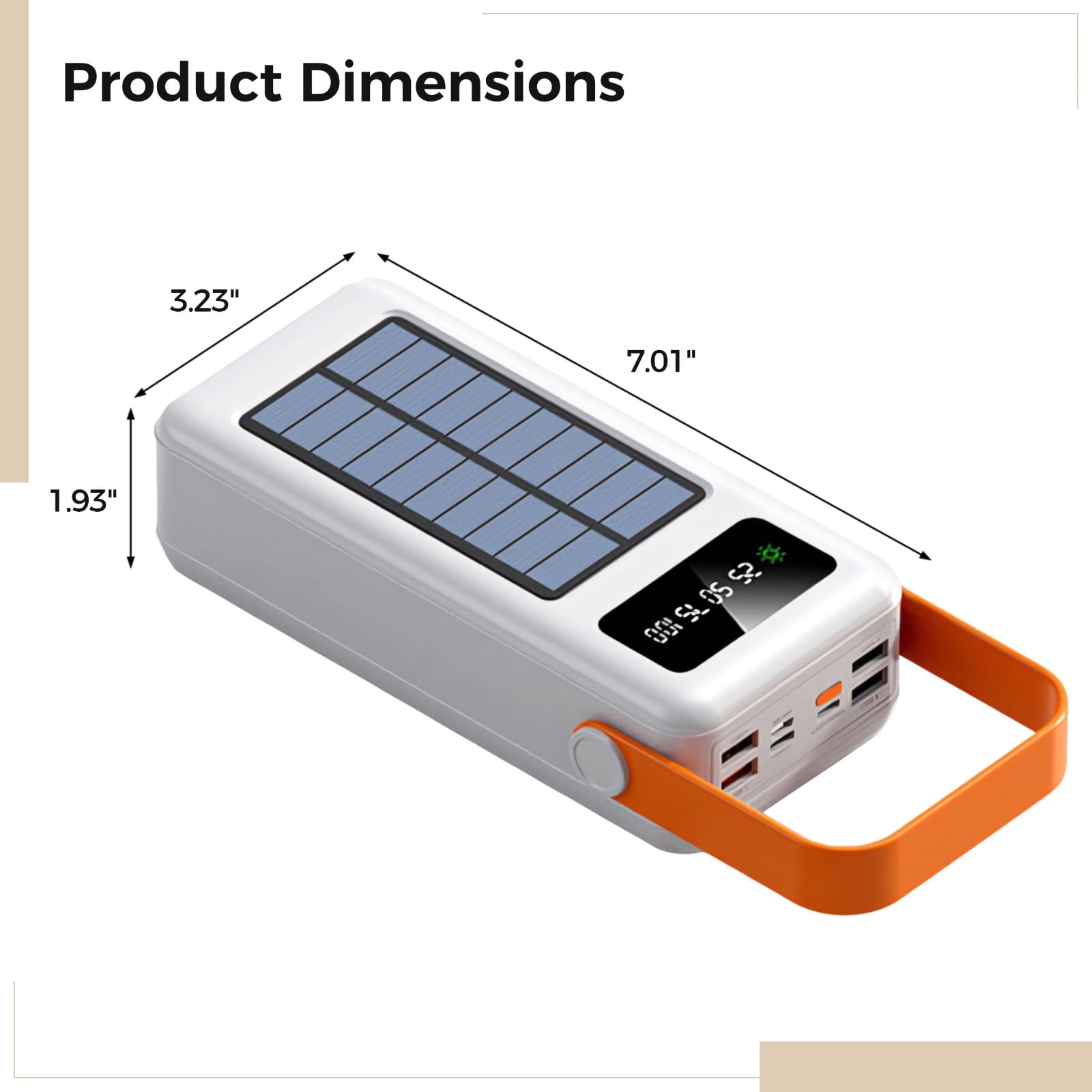 Batteria solare da 60000 mAh con luce LED, power bank portatile, cavo integrato, alta capacità, porte di ricarica multiple, per avventure all'aperto