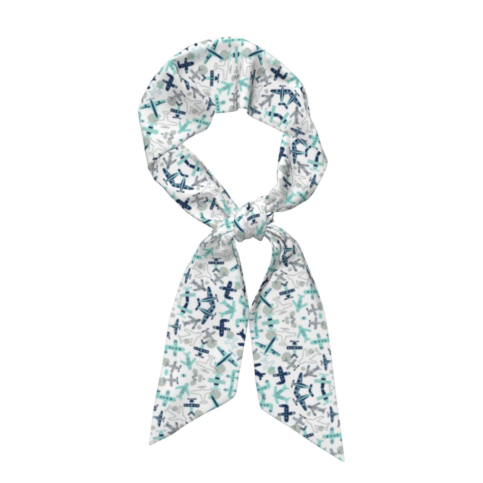 JEJEA Airplane Print Silky Neck Scarf, Fashion Silky Satin Headscarf For Women, Lightweight Silk Graceful Scarfs