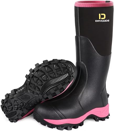 D DRYCODE Botas de goma para mujer con vástago de acero, botas de lluvia cálidas de neopreno de 0.236 pulgadas (0.236 in), botas de lluvia cálidas e
