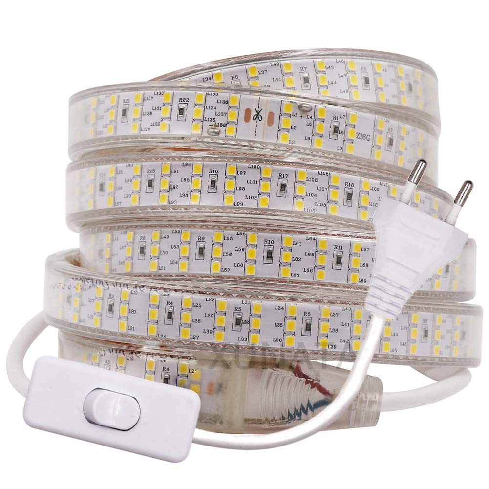 XUNATA 20m 220V Tira LED SMD 2835 Blanco Frio, Super Brillante (276 LED/m) Luz de cuerda LED Flexible, IP67 Impermeable para escalera cocina interior Decoración