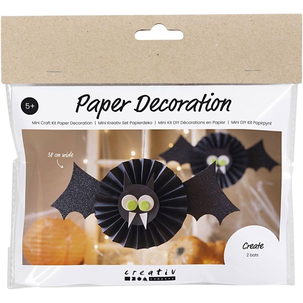 Mini Halloween Craft Kit - Create 2 Spooky Black Paper Bat Decorations - Suitable for Ages 5 and Up