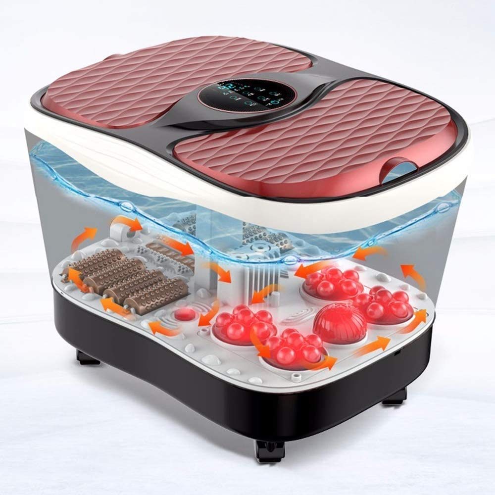 Masajeador de Spa de Baño 6 en 1 para Pies con Burbujas de Calor, Punto de Acupuntura de Masaje con Rodillo Shiatsu Motorizado, Conversión de Frecuencia, Temperatura de Tiempo Ajustable, Dos Personas