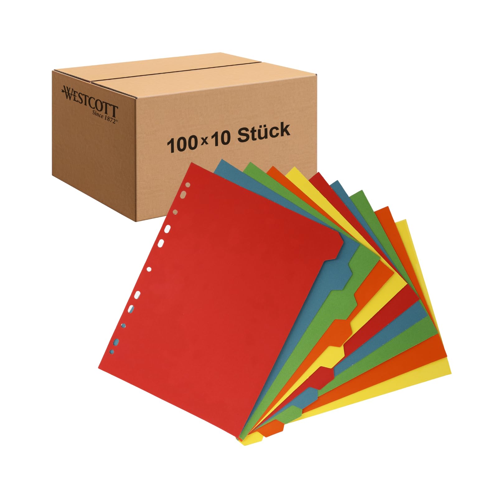 Westcott Register für Ordner A4 (100er-Pack) | Trennblätter für Din A4 Ordner | 10 farbige Tabs in 5 Farben als Ordner Organizer | Robuste 160g/m² mit Eurolochung | E-1733312 00