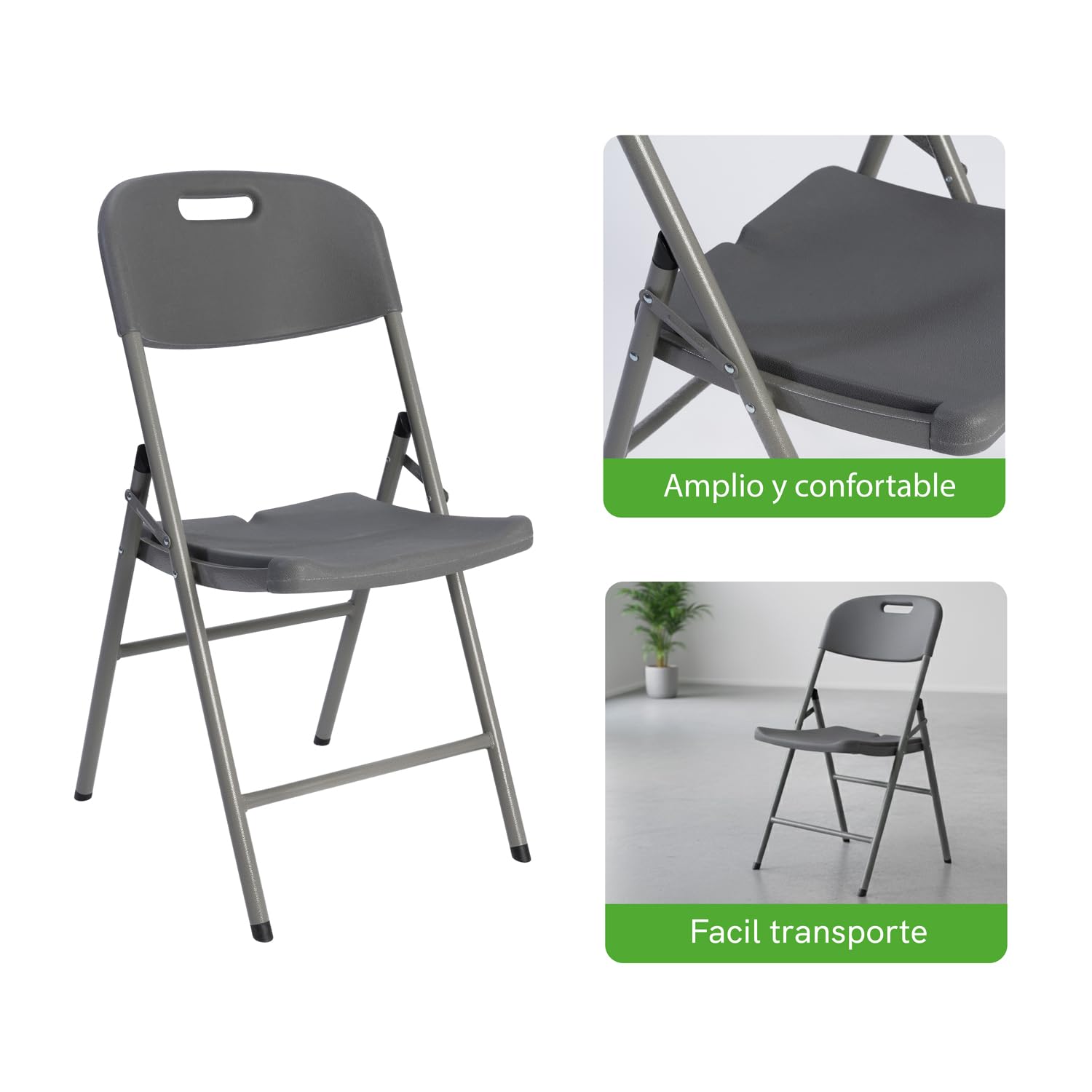 Sillas Plegables Pack 2 - Silla de Comedor, Silla Plegable de Metal y PVC, Estructura Metálica Resistente y Ergonómica - Ideal para Restaurante, Cocina, Salón, Eventos y Bodas