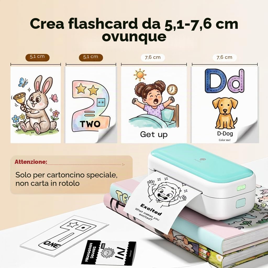 M03C Flashcards Stampante Bambini 2+ Anni, Giocattoli Educativi, 40 Fogli | Flash Card Stampante, Carte Educative Montessori per Bambina Regalo 2 3 4 5 6+ Anni, Regali Compleanno, Senza BPA