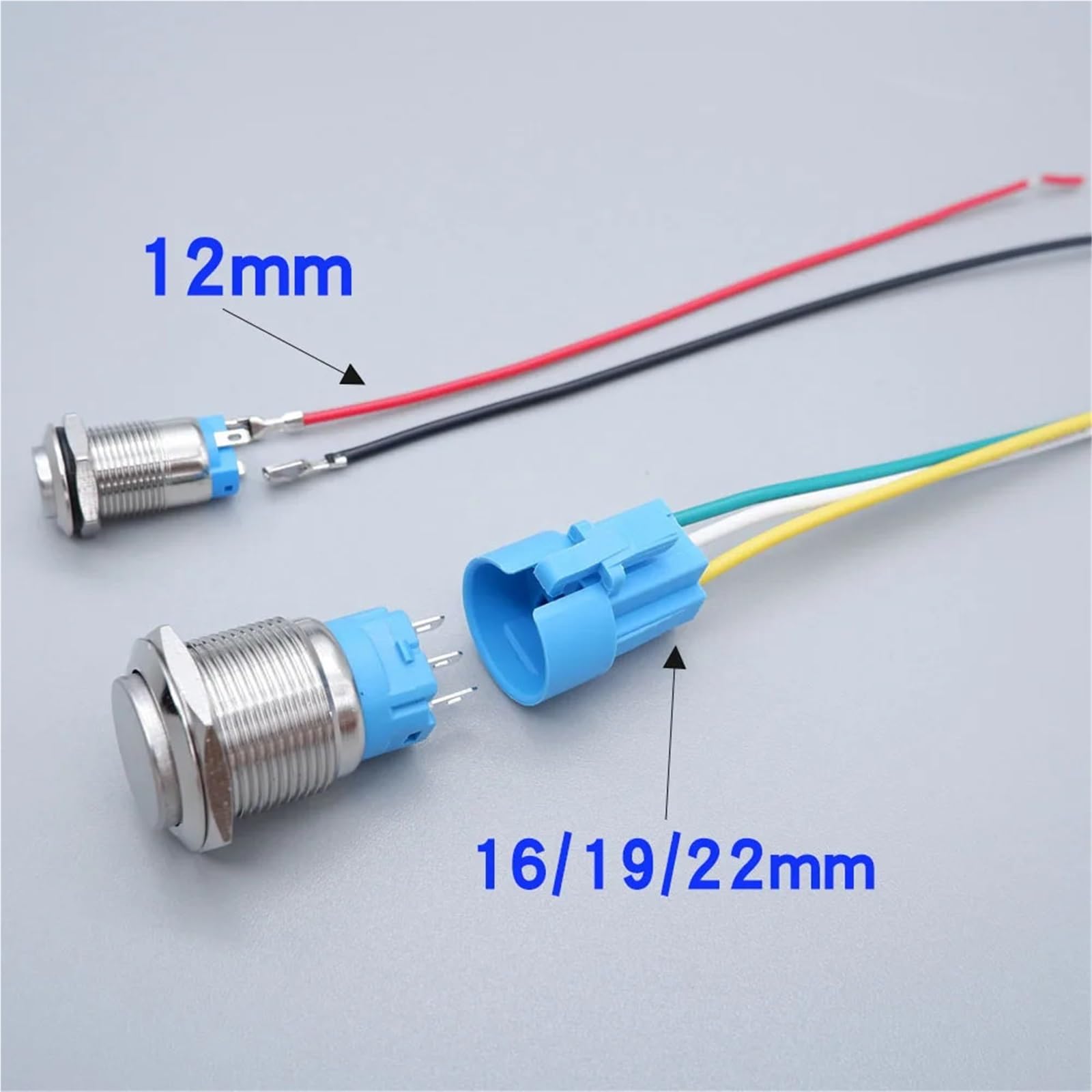 Drucktastenschalter 12/16/19/22 mm, ohne LED, Start/Stopp, Ein/Aus(Black Flat head,22MM NO LED_MOMENTARY SELF-RESET_WITHOUT WIRE)