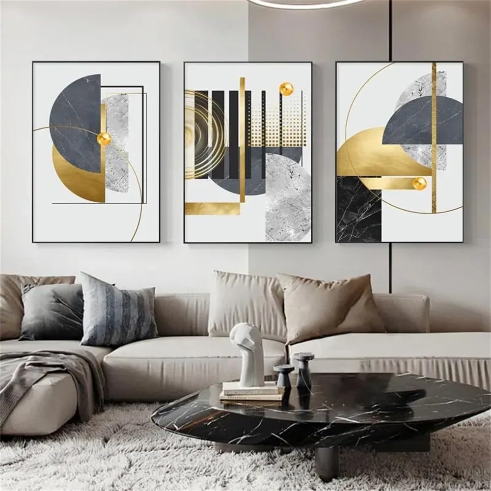 WUHBCZ Wall Posters-Abstract Golden Geometric Art Pattern Stitching Canvas Print Modern Gold Foil Poster Wall Paintings for Living Room Office Home Decor-40 * 60cm/3PCS (No Frame)