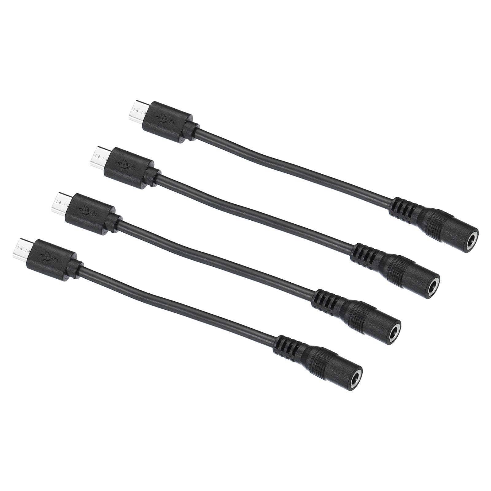 PATIKIL Micro USB to DC 3.5x1.35mm Extension Cable, 4 Pack Male to Female Extension Power Cords Connector for Fans LED Strips, Black