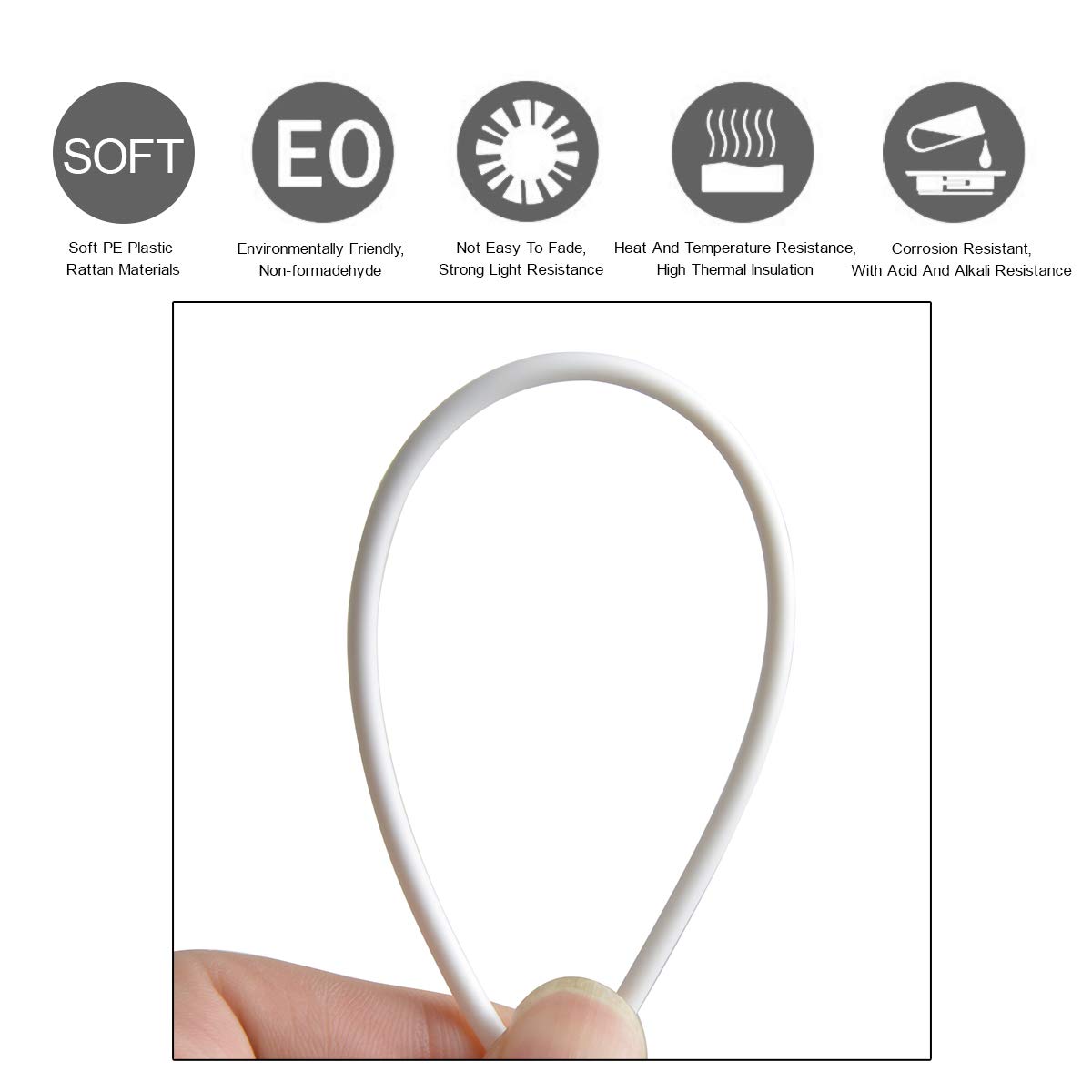 YebiO 500G (70M) Gradientowe Płaskie Tkanie Rattanu, Szerokość 8Mm Syntetyczny Rattan Naprawa Dzianina Materiał Plastikowy Rattan Dla Majsterkowiczów Handmadeniture Krzesło Kosz Stołowy/White/Round/3M
