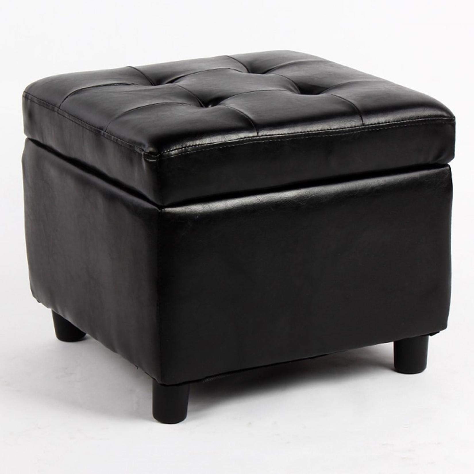 LMMIAOZ Leather Storage Foot Stool Bench Seat with Shoe Storage Compartment for Living Room Black