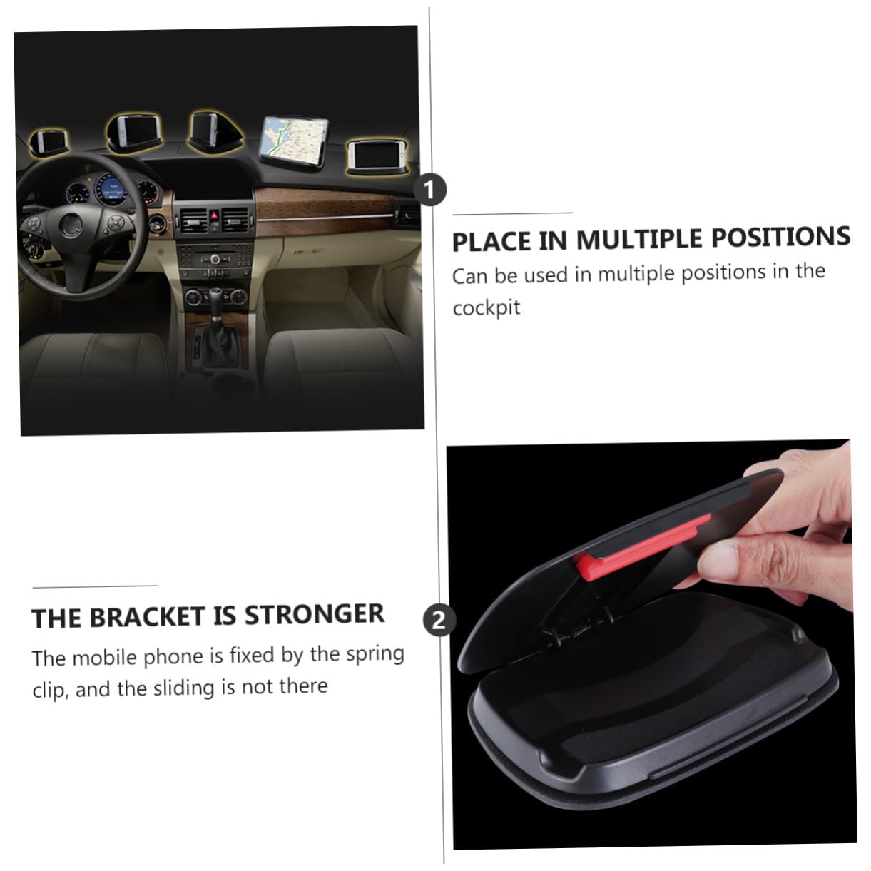 Supporto per Smartphone da Pannello Auto con Silicone Adesivo Lavabile Montaggio Stabile Clip Mobile Antiscivolo per Auto Camion e Suv Nero Small