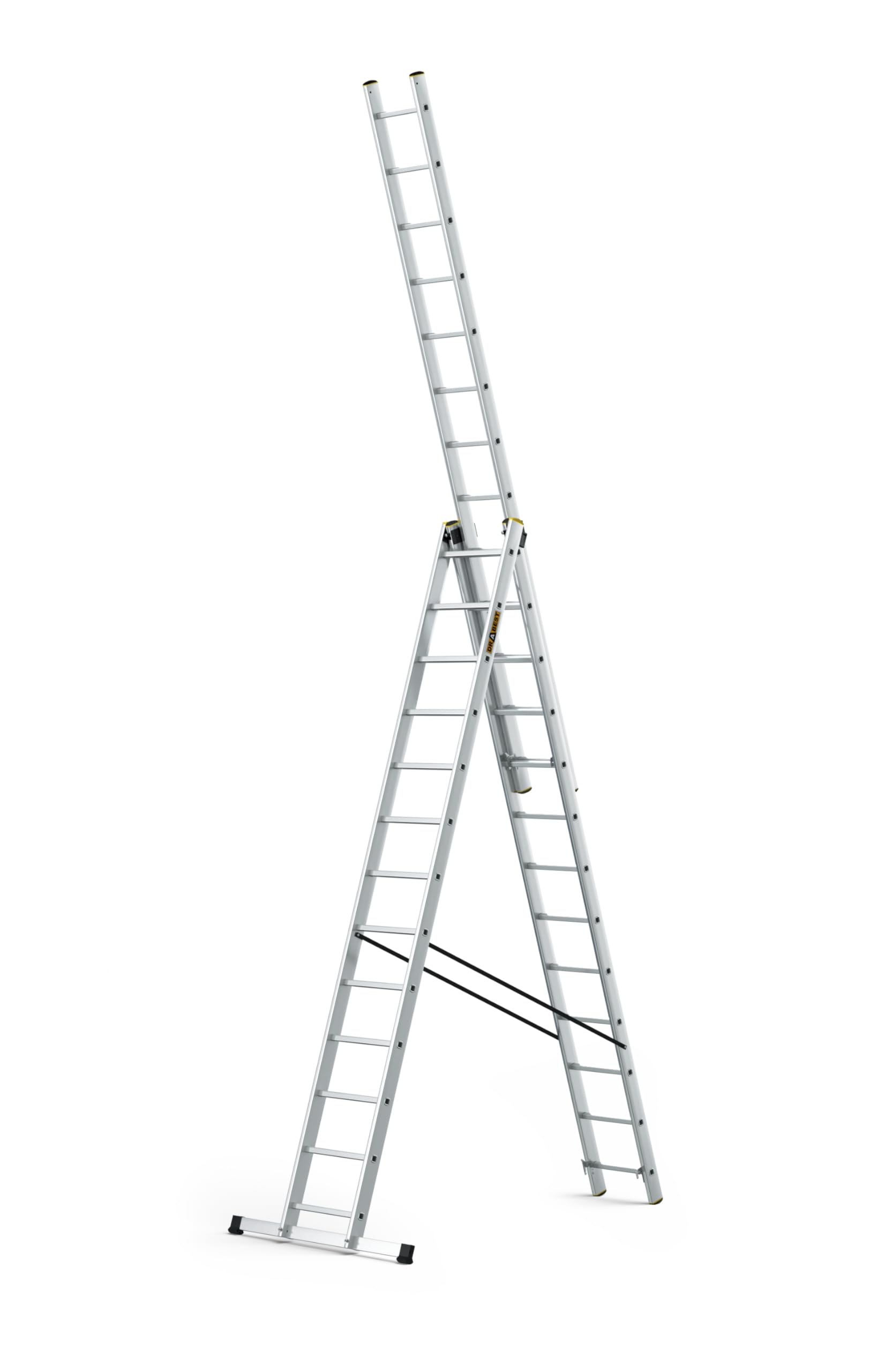 DRABEST PRO SERIES LADDERS 3 x 13 Aluminum Foldable Ladder, Press-Formed Multi-Purpose Three-Section - Load Capacity 150 KG - Aluminum Step Ladder - Folding Step - 48 x 777 x 19 cm