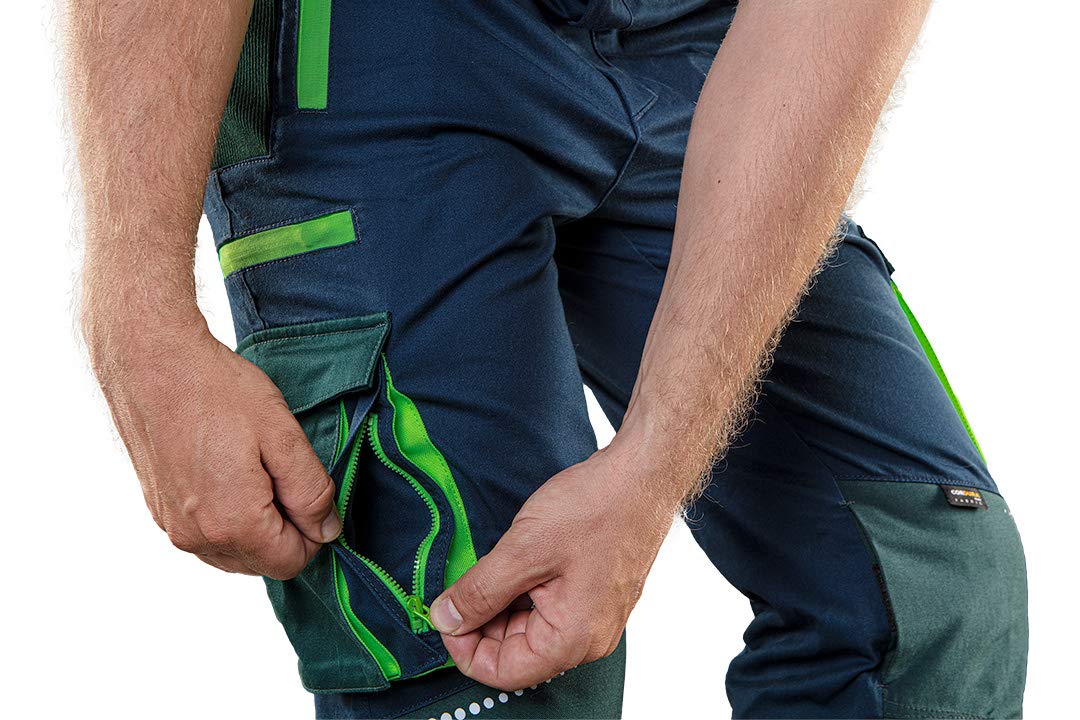 NEO TOOLS Męskie spodnie robocze klasy premium, 62% bawełna, 35% poliester, 3% elastan 250 g/m2, rozmiar XS-3XL, obszar kolan i piszczeli z cordura, elastyczny ściągacz gumowy i szelki w kształcie