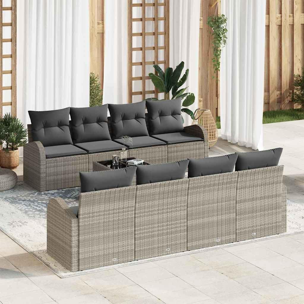 Zestaw 9 sztuk jasnoszary i ciemnoszary | Modułowy polirattan, 4-osobowa centralna i 4 sofy z podłokietnikami, stół w zestawie, 234 x 62 x 69 cm