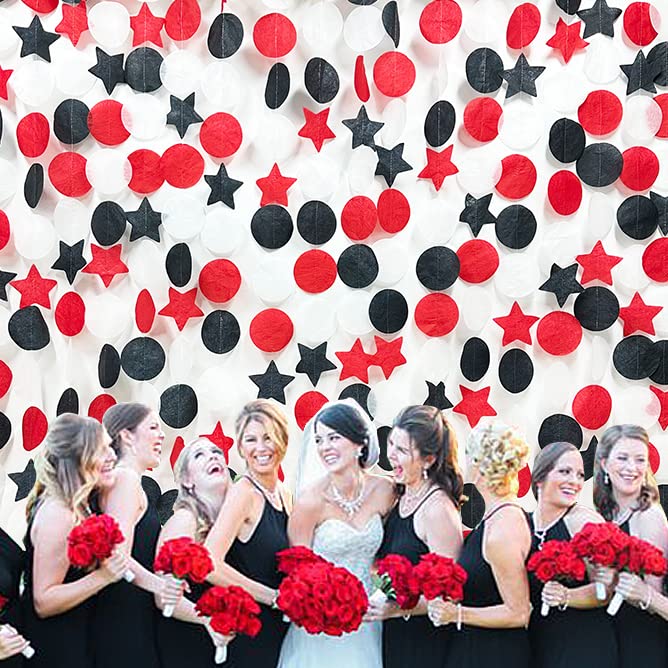 Image of 173 Ft Red Black and White Party Decorations Big Star Circle Dots Backdrop Streamer Garland for Graduation Birthday Engagement Wedding Bachelorette Casino Poker Pirate Theme Party Supplies