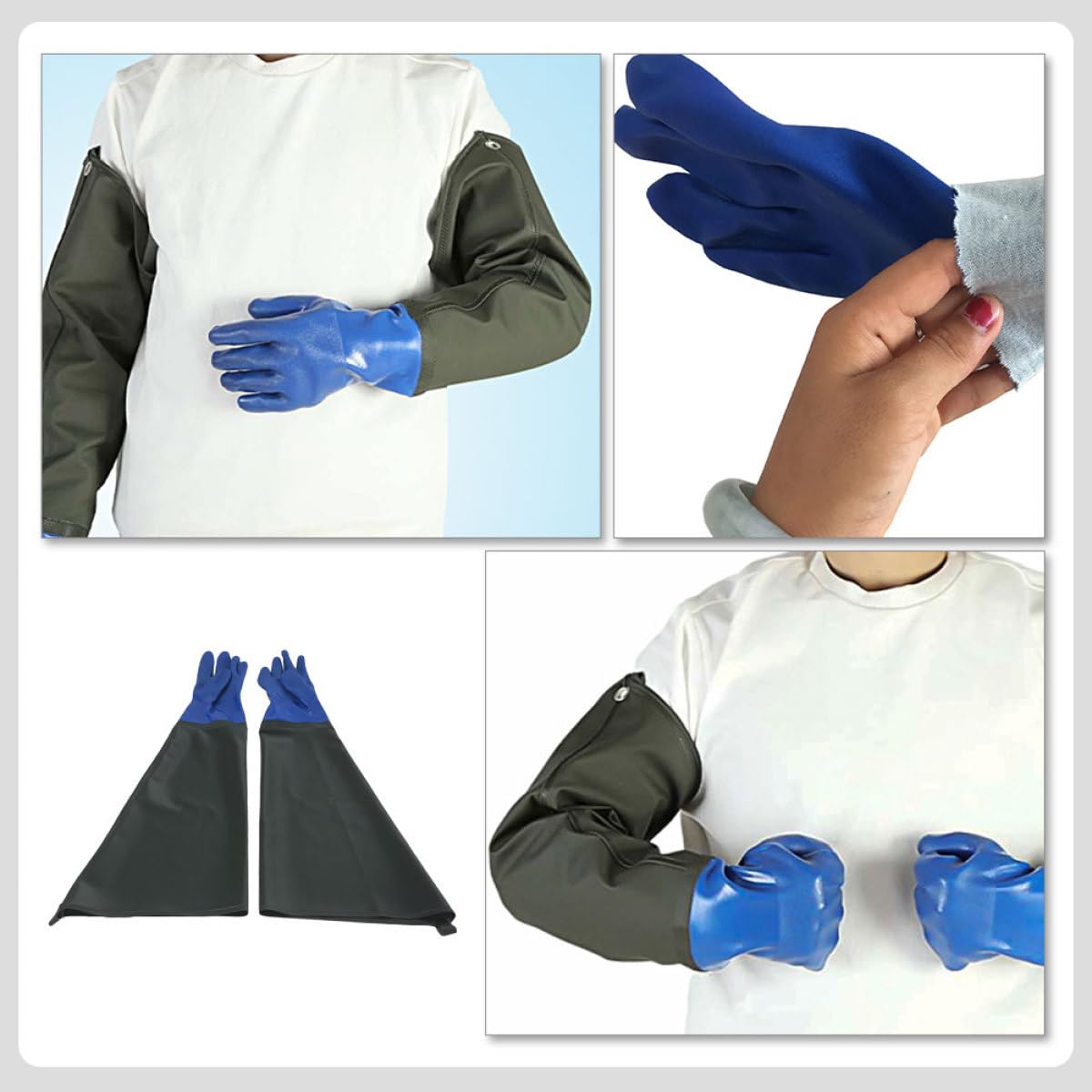 TIDTALEO Guantes de PVC Industriales Resistentes al Aceite y Ácido Antideslizantes Impermeables Talla Larga en Color Verde Militar para Trabajo Químico Limpieza y Protección