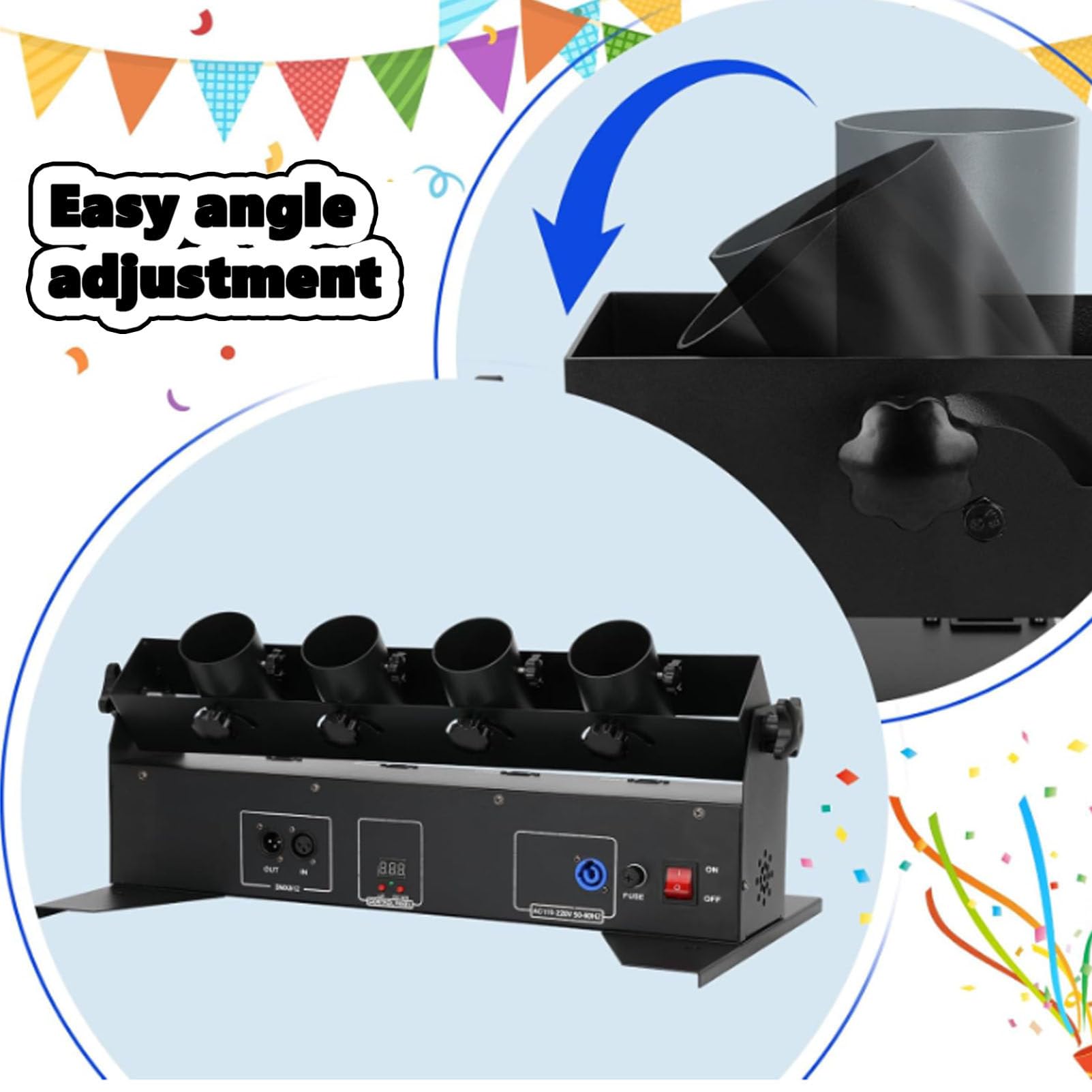 Macchina lanciacoriandoli Professionale, 4 Colpi di coriandoli, Macchina lanciacoriandoli, Cannone per coriandoli DMX/Telecomando per Matrimoni, spettacoli, Discoteche, Club, palco, Feste