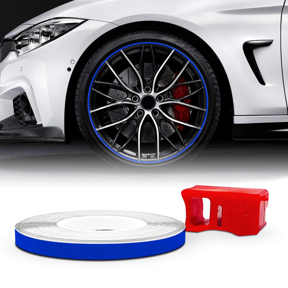 Wheel Trim Adhesive Strips with Applicator for Car Rims, Blue, 5 mm x 6 mt