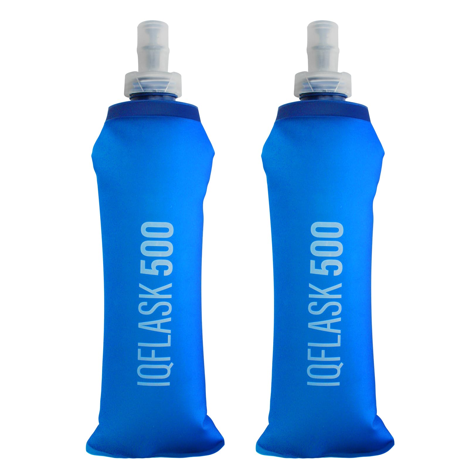 2 Pezzi Borraccia Morbida 500 ml, Soft Flask in TPU, Borraccia Pieghevole, Senza BPA, Bottiglia Pieghevole Riutilizzabile, per Running, Escursionismo, Campeggio e Alpinismo (Blu)