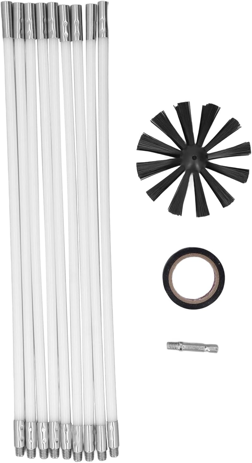 12Pcs Chimney Cleaning Brush Set with Hex Pole, 20 Foot Extendable 4 Inch Width Brush Flexible Electric Drill Part for Dryer Flue