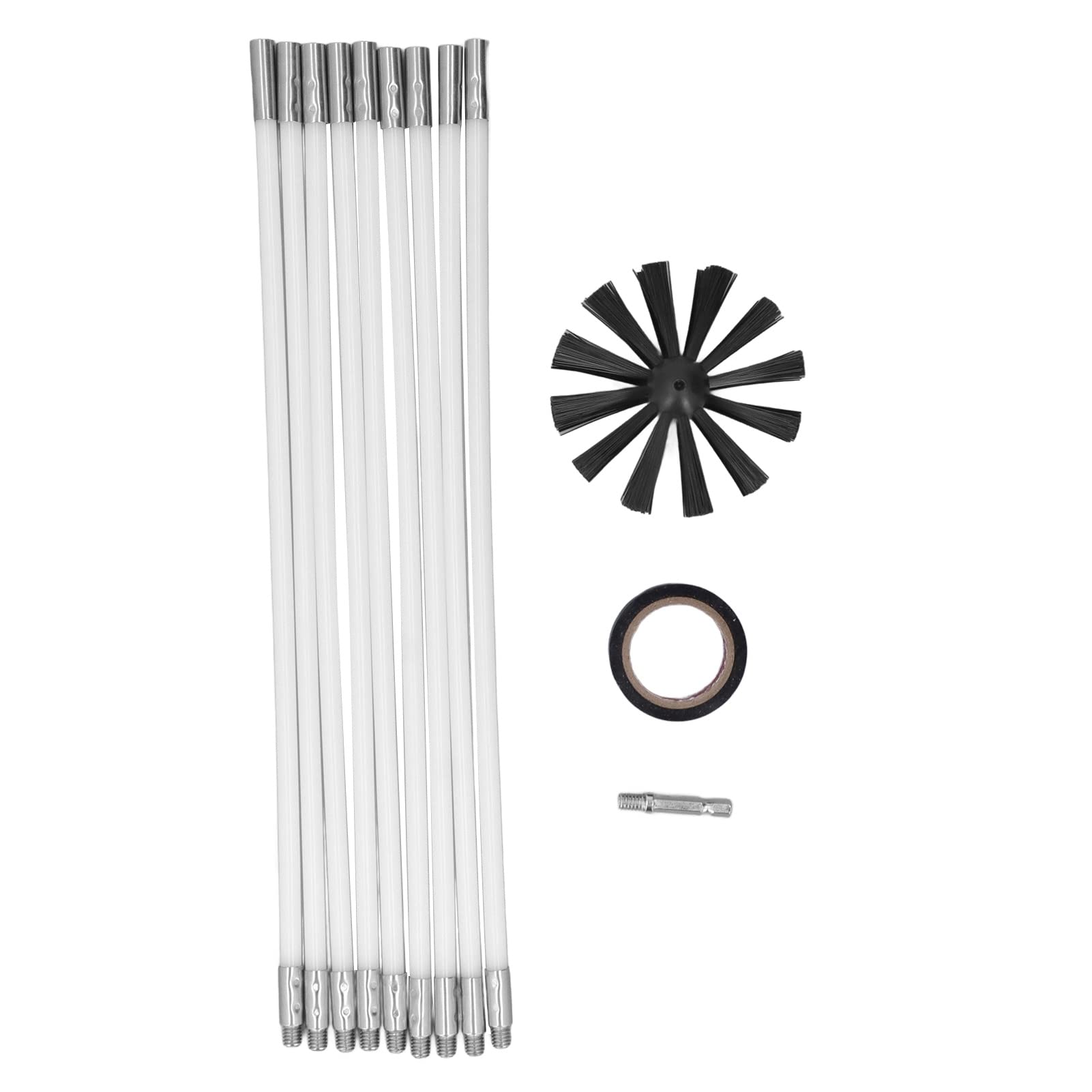 12Pcs Chimney Cleaning Brush Set with Hex Pole, 20 Foot Extendable 4 Inch Width Brush Flexible Electric Drill Part for Dryer Flue