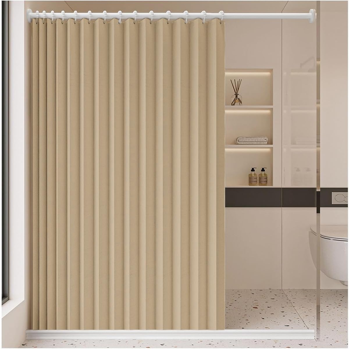 Single tree forest Magnetic waterproof foldable shower curtain, protect privacy, suitable for home partitions, bathrooms.- W120xH180cm-Light Brown