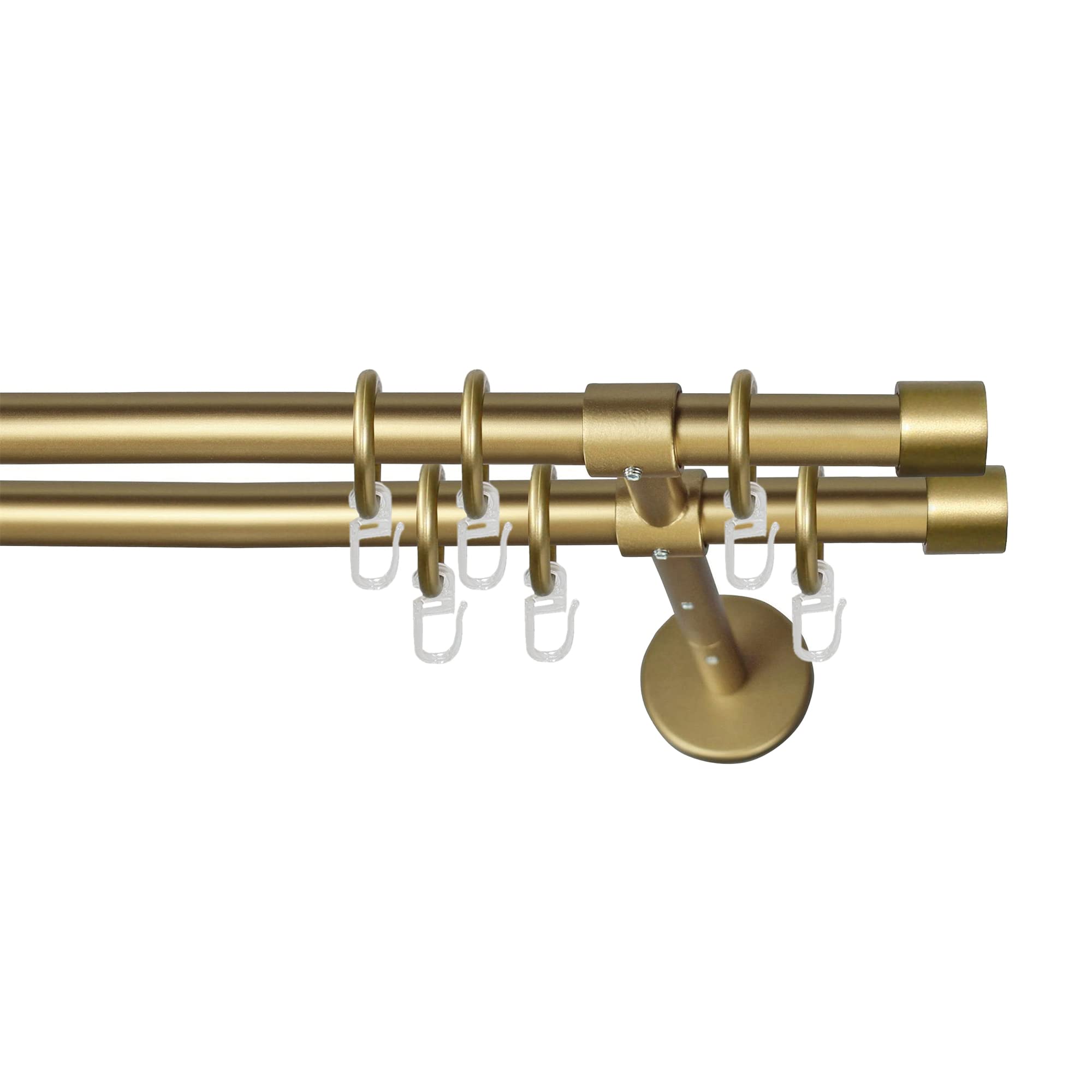 Garesa Gardinenstange Rustika Ø 16mm, 2-läufig, Gold, matt I Rustikale Vorhangstange aus Metall inkl. Ringe + Faltenlegehaken I Mit Endknopf Kappe I 280cm