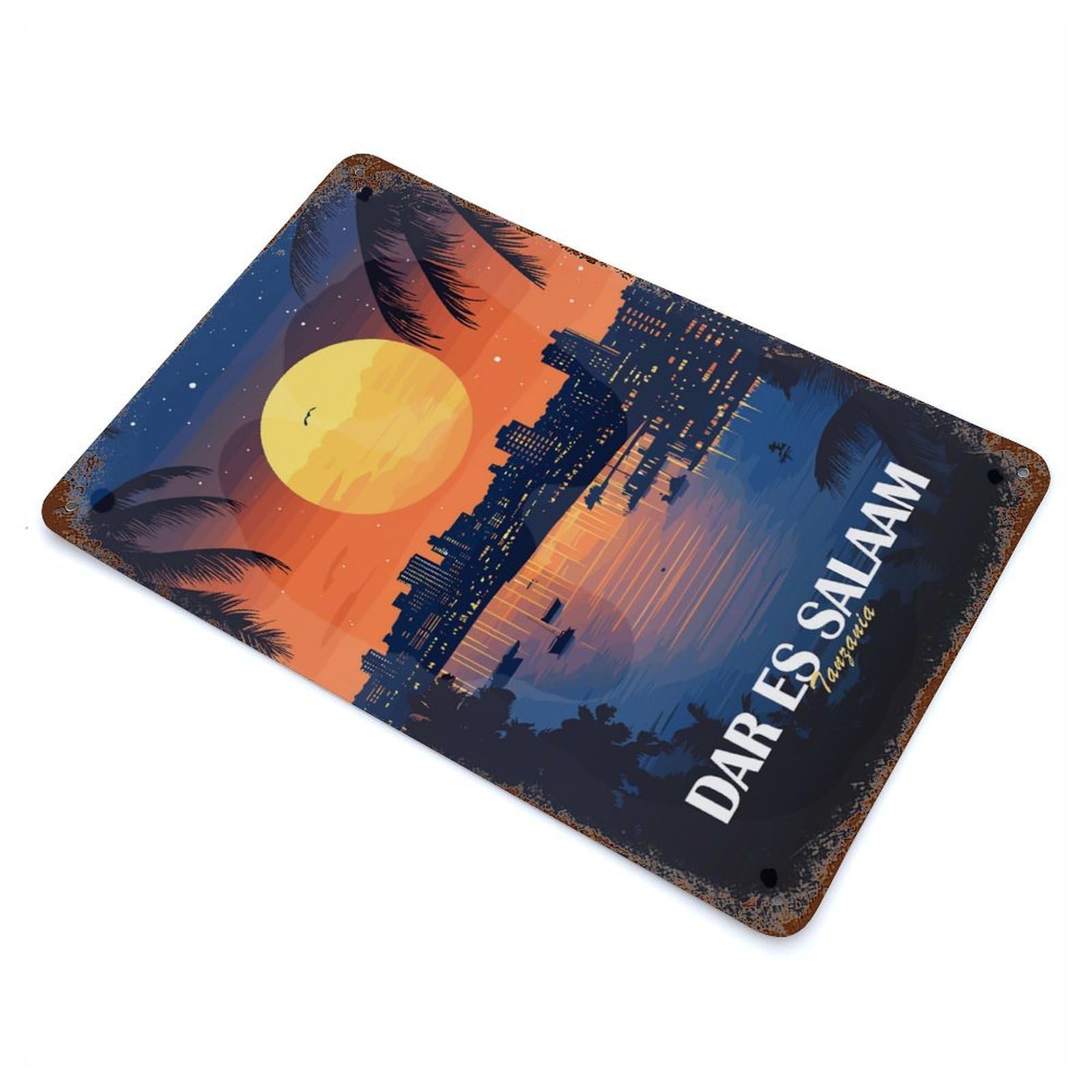 Dar Es Salaam, Tanzania Cityscape Rust Effect Tin Sign 11.8"x7.9", Ideal for Garage, Bar And Workshop Decor