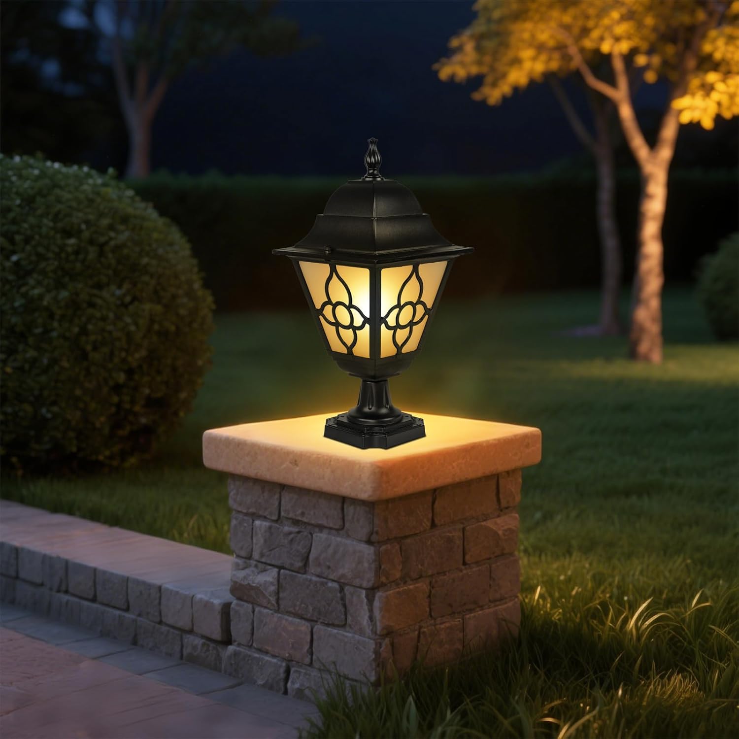NOUVO Outdoor Pillar Light, Black Aluminum Post Lantern with Clear Glass Diffuser, IP44 Waterproof Garden Lamp, E27 Light Bulb Socket, Patio Driveway Lighting CE RoHS Certified (Bulb Not Included)