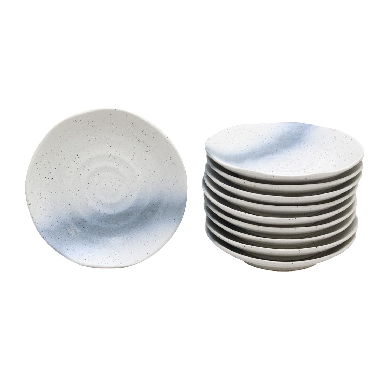 Castle Enterprises Mino Ware Japanese Cafe Series Rough Twist Coffee Dish, White Painted Ink Set, Set of 10