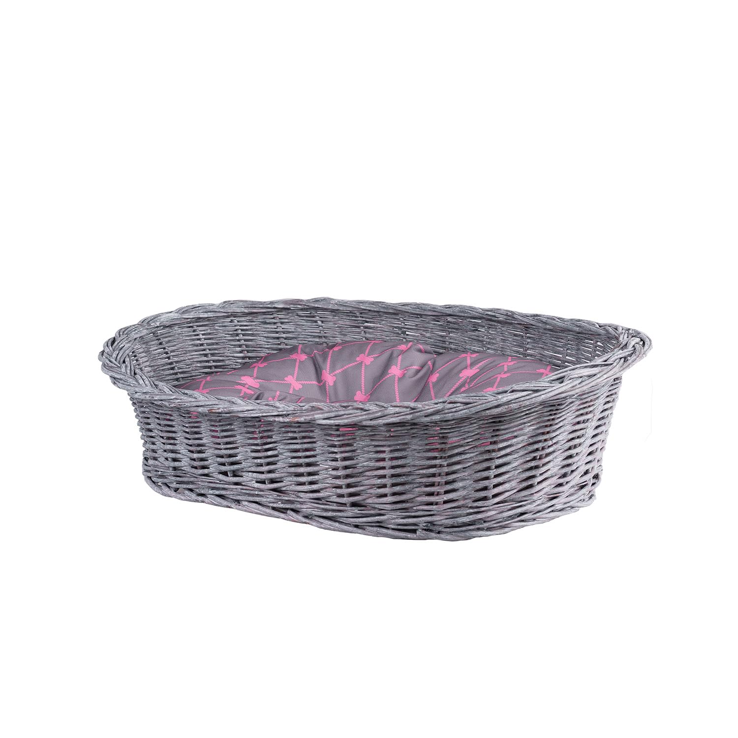 e-wicker24 Alles aus Weide Wicker Dog Basket for Dogs and Cats, Dog Bed, Cat Bed with Cushion, Animal Basket, Braided Cat Basket (Grey/Grey, 75 x 57 cm, H24)
