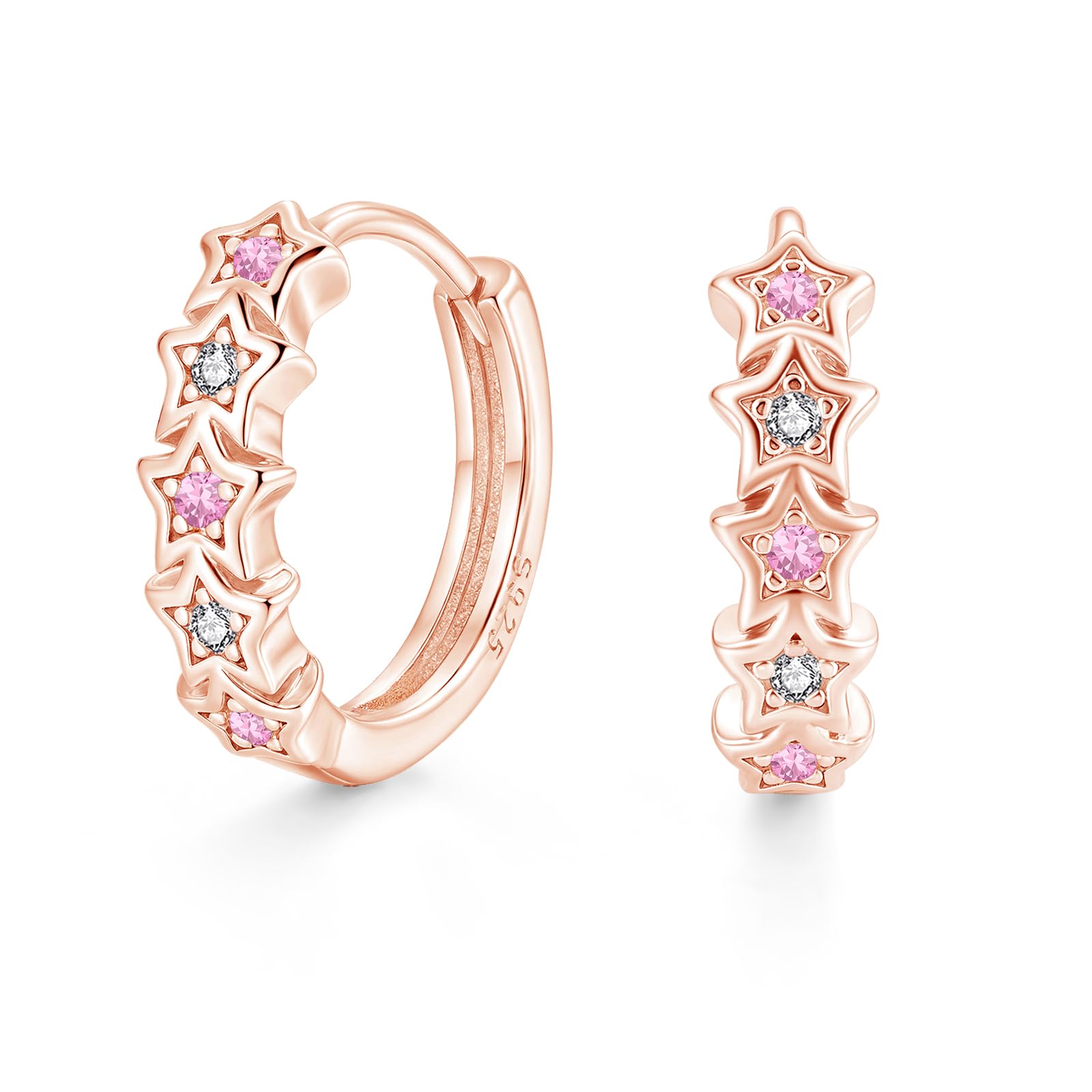 Zolkamery Creolen Silber 925 für Frauen Mädchen,16mm Stern Sterling Silber Ohrringe Damen 925, Schlafen Ohrringe Creolen mit AAAAA Zirkonia, Geschenke für Geburtstag Valentinstag Weihnachten Party