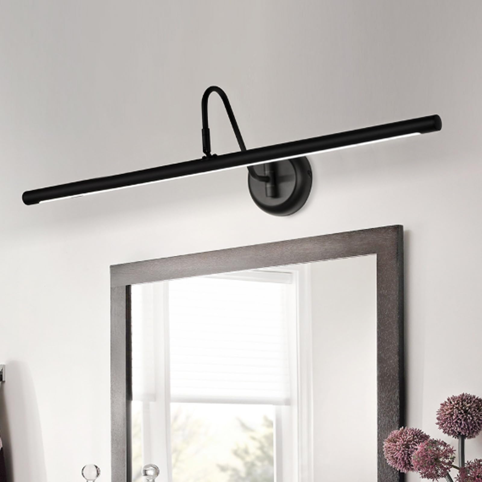 Lampada da Parete a LED per Specchio da Bagno, Girevole, Nera, lineare, Lunga, Stile Industriale, in Ferro, Minimalista, per Interni, Soggiorno, Camera da Letto, Hotel (100 cm, luc