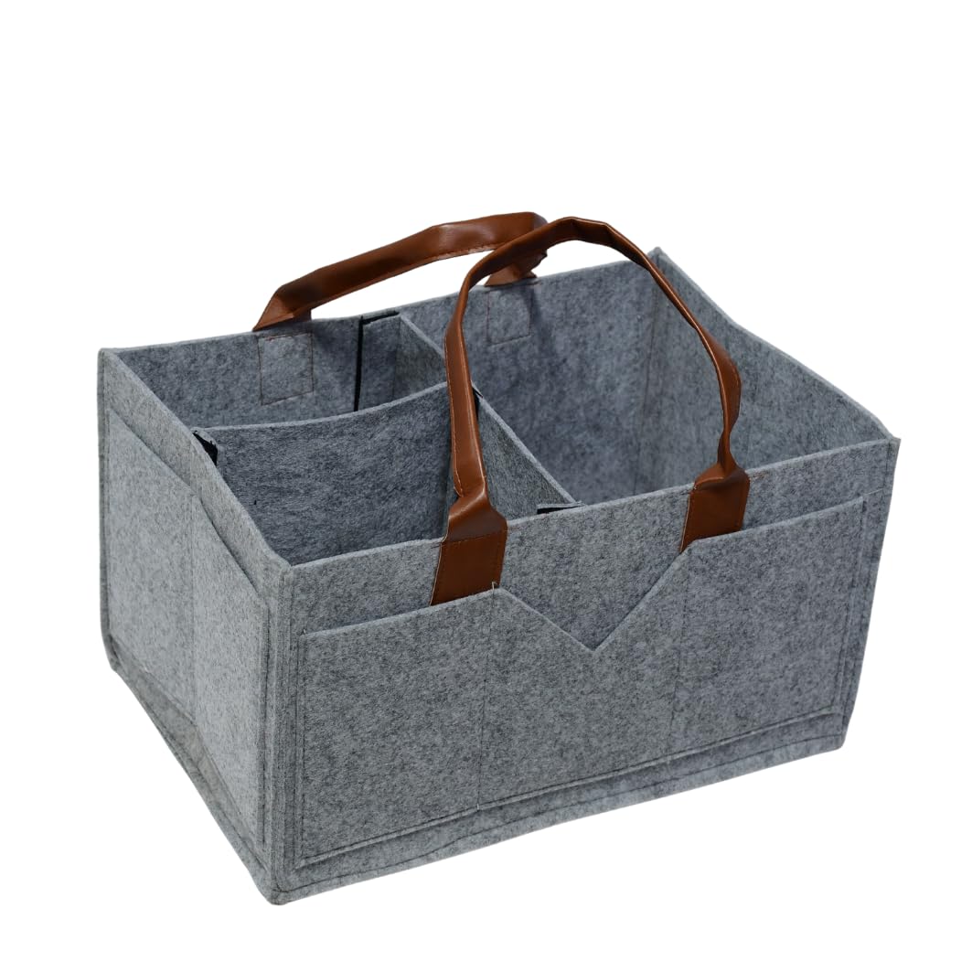 Baby Diaper Caddy, Felt Nursery Storage Bin, Rectangular Organizer with Removable Insert, 35 × 24 × 20 cm,Portable Car Organizer for Diapers and Baby Wipes (Ligh Grey)-image-44