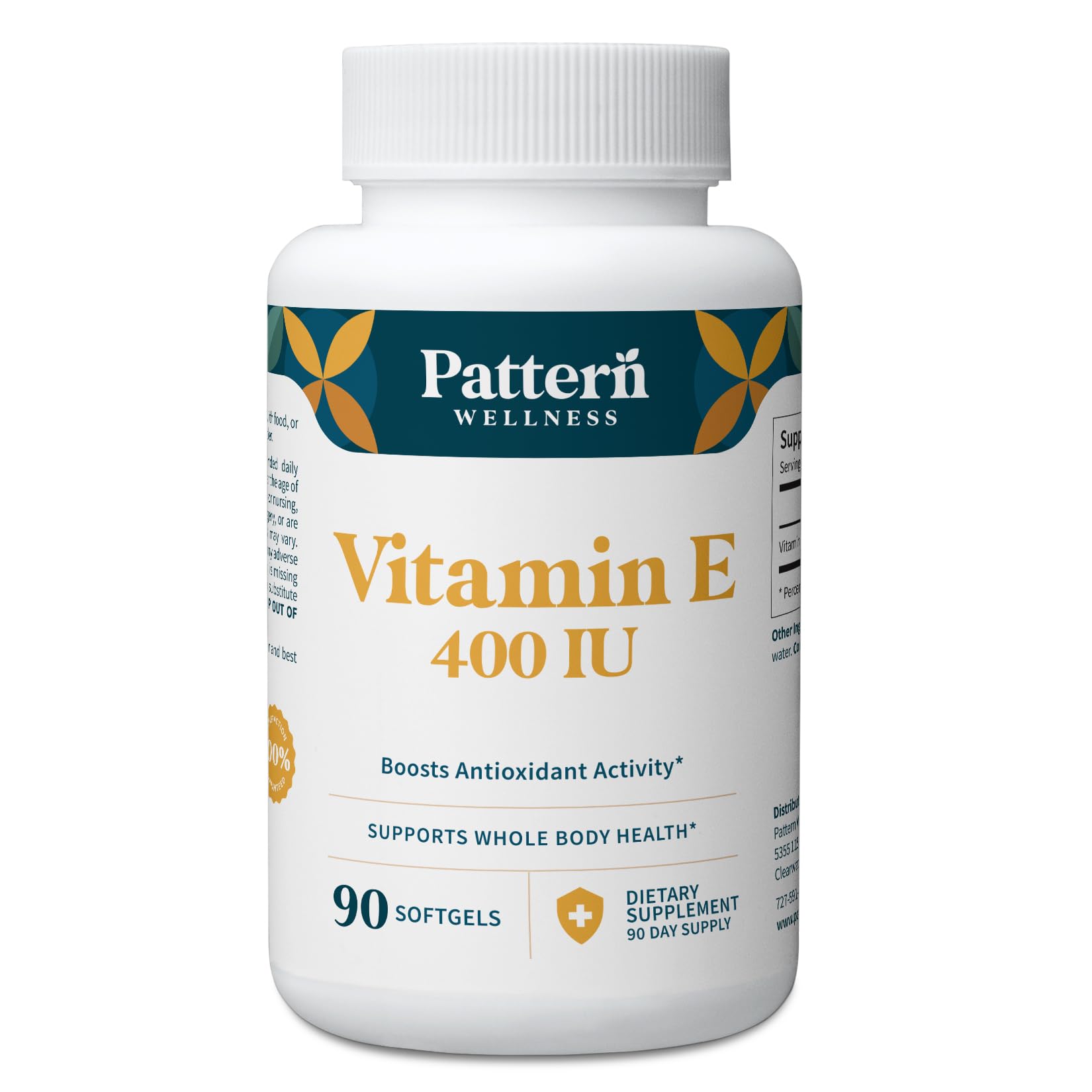 Pattern Wellness Vitamin E 400 IU – Supports Antioxidant, Immune & Cellular Health – 90 Softgels, 3rd Party Lab Tested