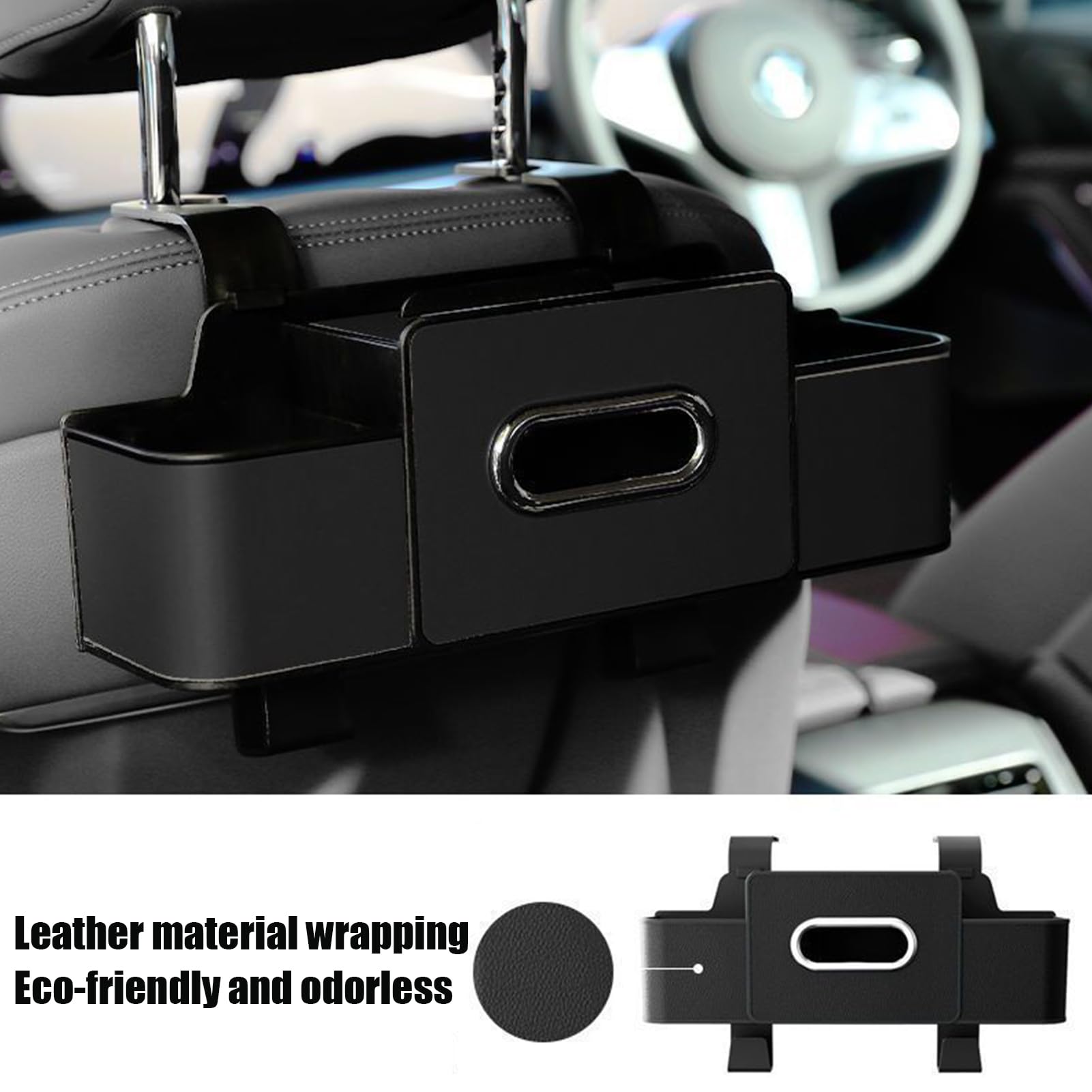 Organizador de asiento trasero para coche, soporte impermeable para bebidas con cubo de basura integrado, almacenamiento para asiento de coche con gancho, para teléfono, aperitivos, bebidas, bolso