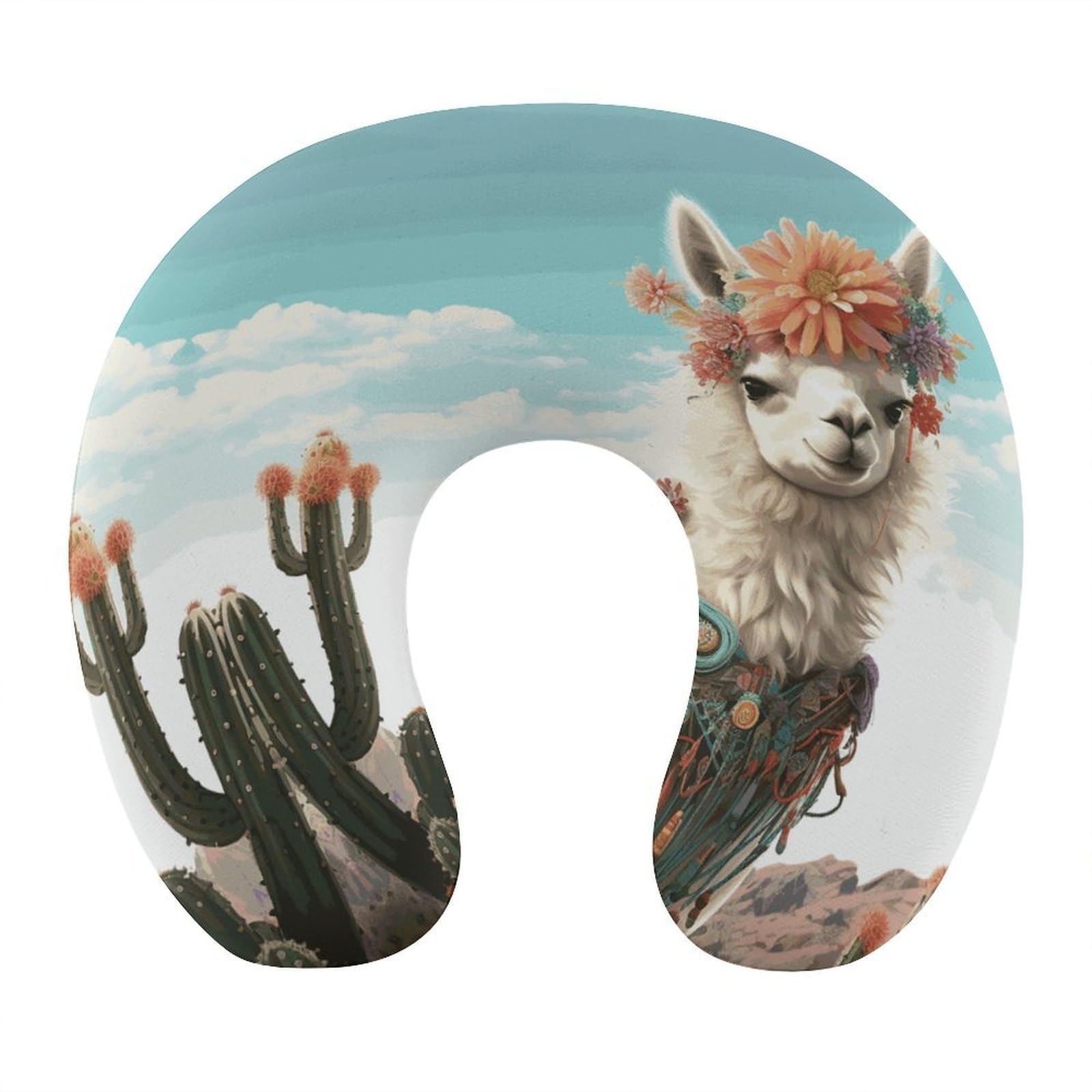 VstaDank Mexican Llama Cactus Neck Pillow Memory Foam Sleeping U Shaped Pillows Cooling Travel Head Support Pillows Super Lightweight Portable Airplane Pillow for Car Office Rest
