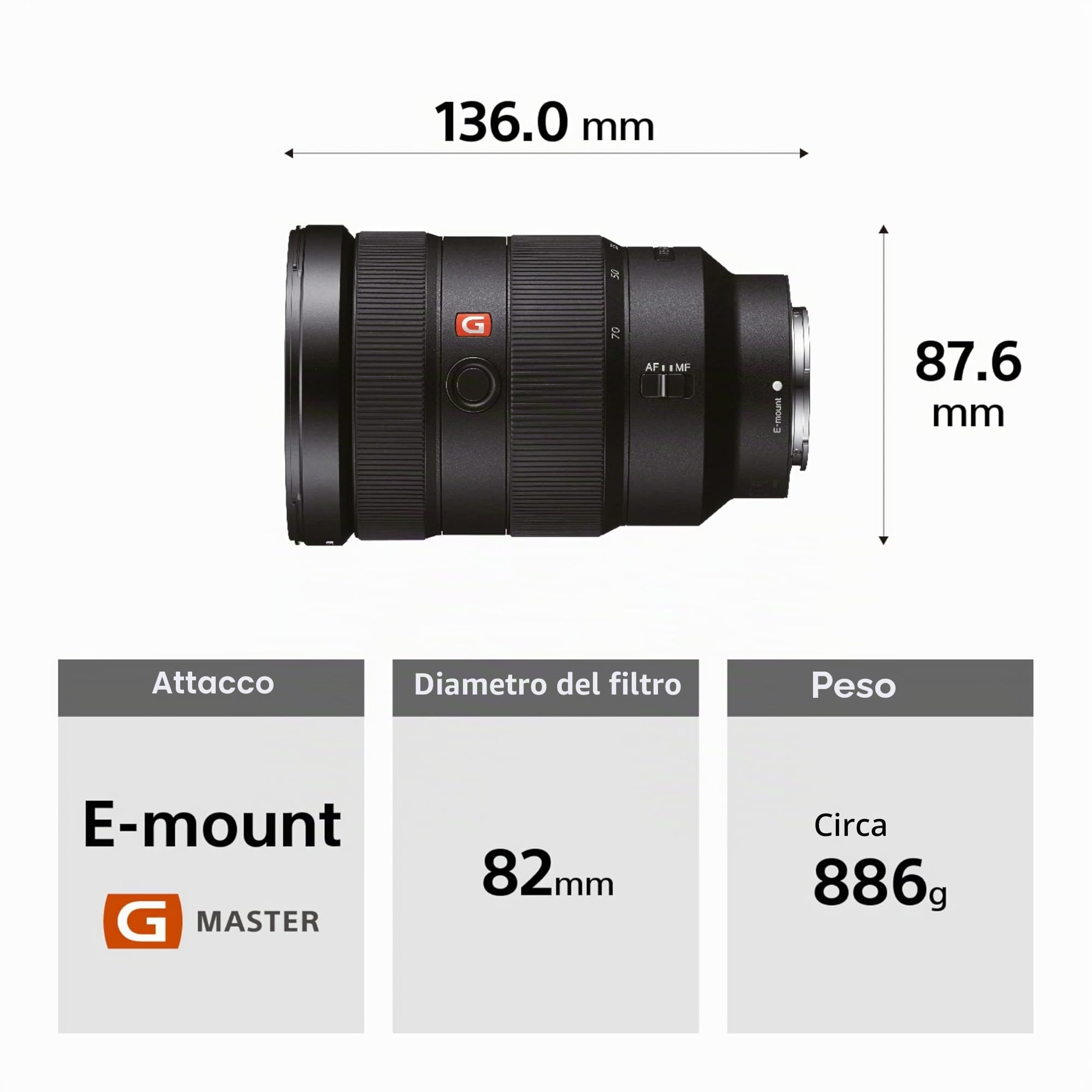 Sony SEL2470GM – Zoom 24-70 mm F2.8 G Master per full frame e APS-C (attacco E, ideale per reportage, matrimoni e studio, compatibile con la serie A7, ZV-E10, A6400, A6700)