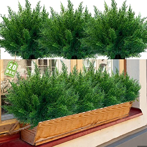 JIFTOK Artificial Flowers Fake Plants for Outdoor, 20pcs Outdoor Artificial Plants UV Resistant for Home Decor Indoor, Faux Greenery Shrubs Plastic Flowers for Office Kitchen Garden Porch(Pine Tree)