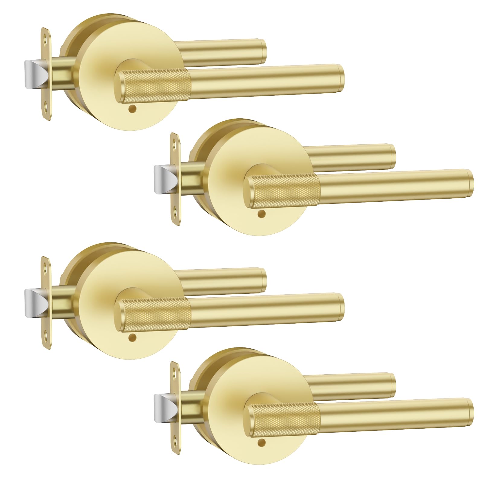 Photo 1 of Asidrama 4 Pack Privacy Gold Door Handles, Door Lever with Door Knobs Indoor for Bedroom or Bathroom, Heavy Duty Brushed Gold Door Handles Interior with Locks for Left Right Sided Doors