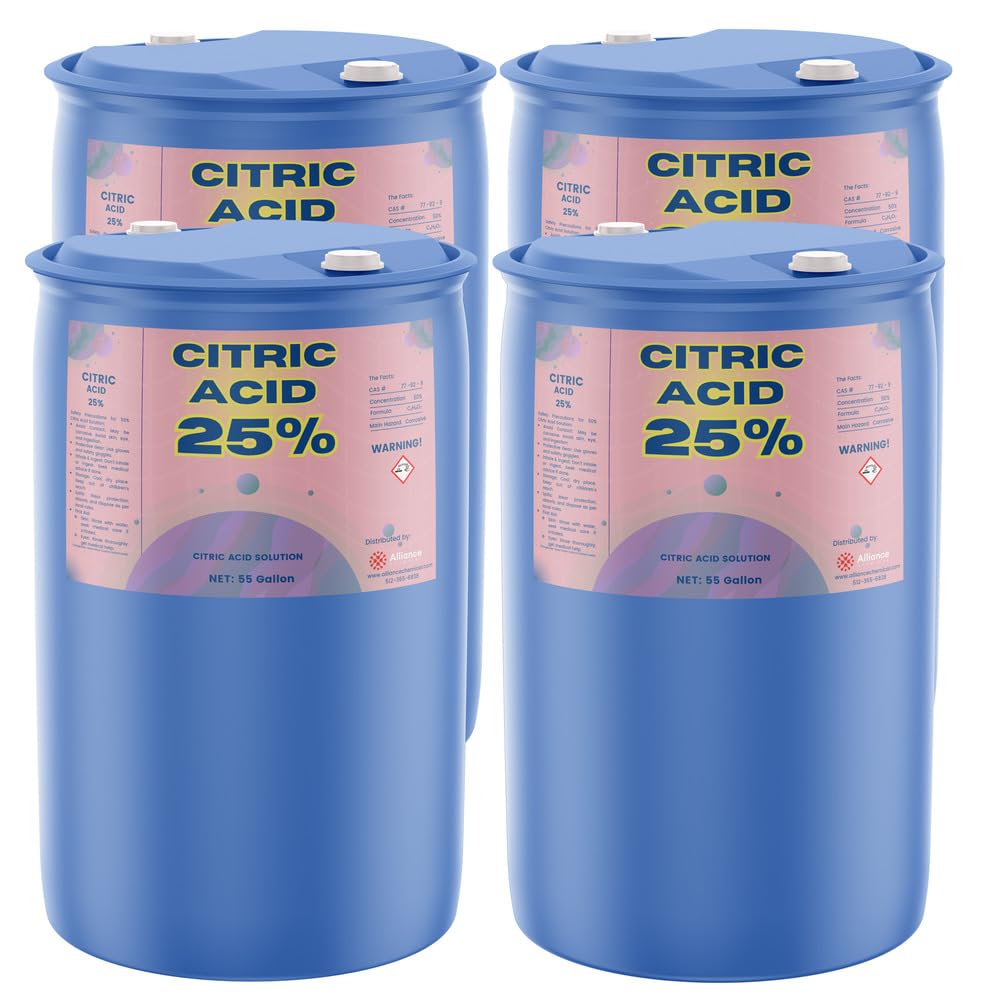 Citric Acid 25% Solution - 4 x 55 Gallon Drums - Versatile and Concentrated Chemical