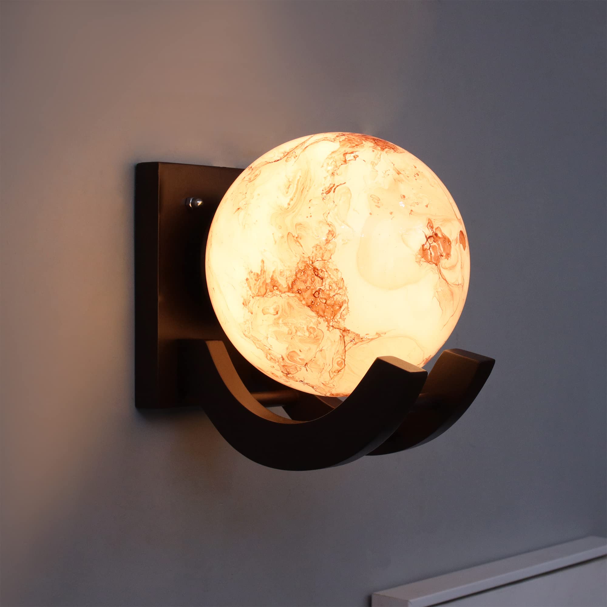 Homesake® Nordic Wooden Wall Lamps, Zedo E27 Sconces with Marble Glass Shades (Brown)-image-26