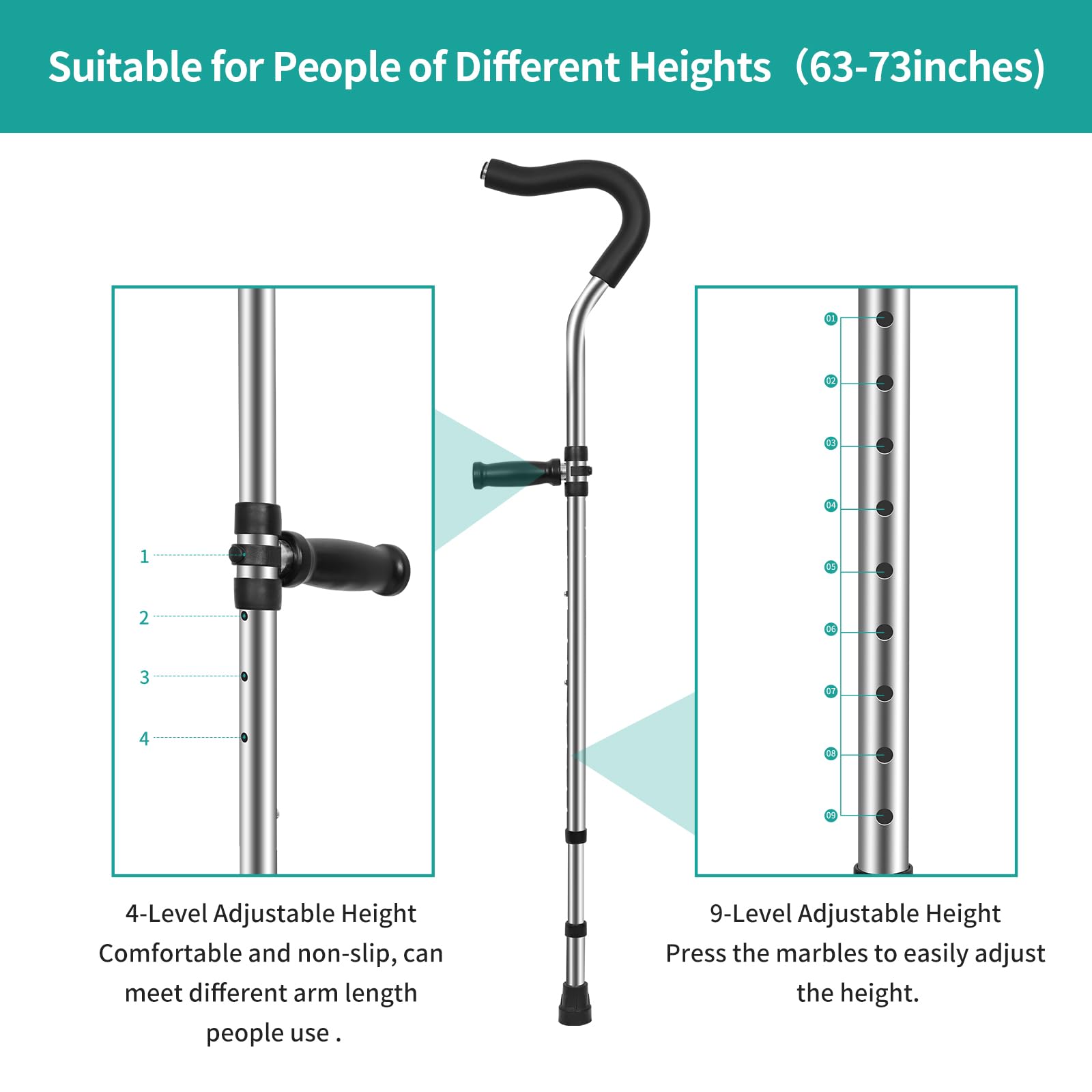 Muletas ergonómicas para axilas, portátiles con amortiguador de resorte, asas ajustables para caminar, soporta hasta 250 libras, diseño desmontable, 1 par