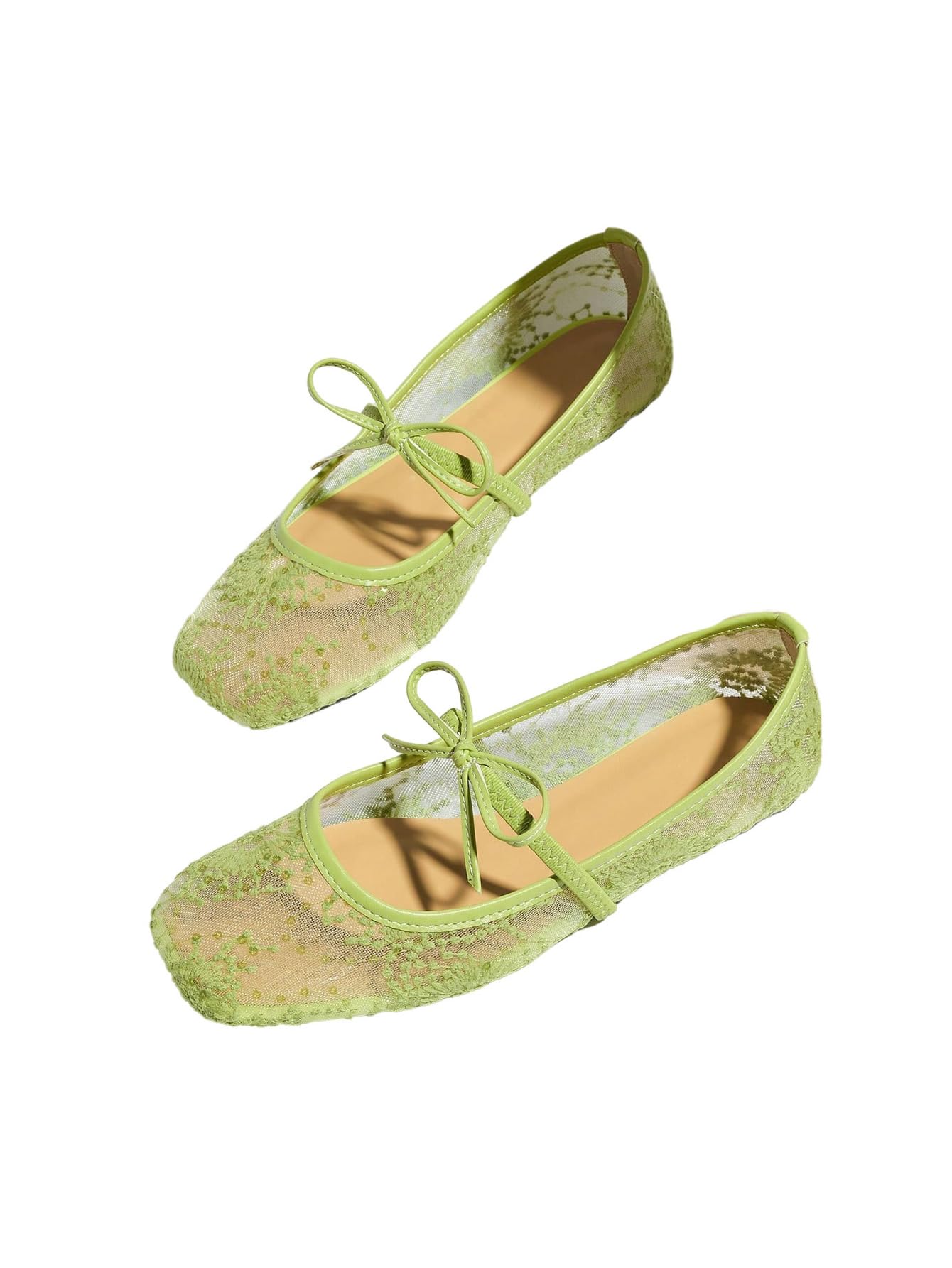 BEAUDRM Women's Polka Dots Mesh Ballet Flats Cute Lace Ballerina Flats