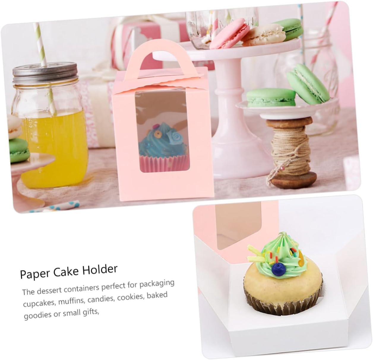 Cabilock 50pcs Portable Single Cupcake Boxes Window Design Muffin Containers for Baking Party Supplies and Easy Storage