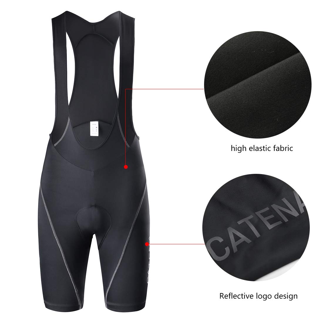 Catena - Pantaloncini da ciclismo da uomo, con pettorina, imbottiti, in 3D, traspiranti - Nero - XL