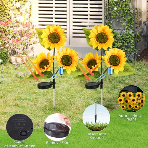 ILLUMINEW 4-Pack Solar Sunflower Garden Decor, 12 LED Flower Stake Lights - Waterproof Long-Lasting Outdoor Solar Patio Decor for Lawn, Yard & Pathway by ILLUMINEW - Image 5