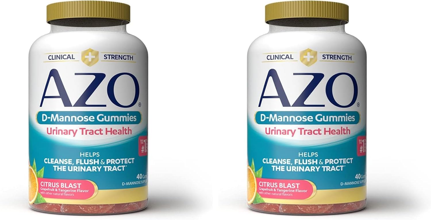 AZO D Mannose Urinary Tract Health Gummies, 40 Count, Clinical Strength 2000mg, Helps Cleanse, Flush & Protect, No.1 Pharmacist Recommended Brand, Vegan Tangy Citrus Blast Flavor, Non-GMO, Gluten Free