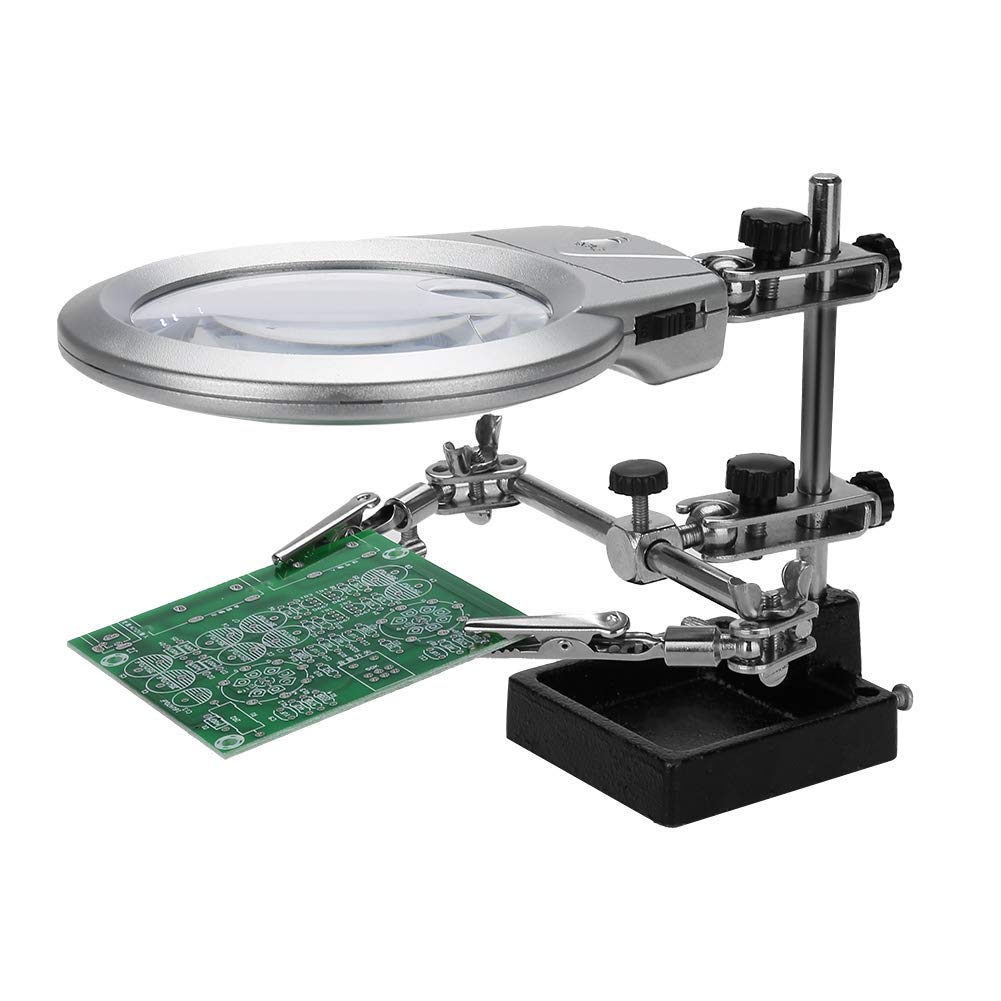 DHRUVPRO MG16129-C Helping Hand Soldering Stand Magnifying 5 LED Auxiliary Clamp Clip Magnifier Welding Rework Repair Solder Iron Holder 4